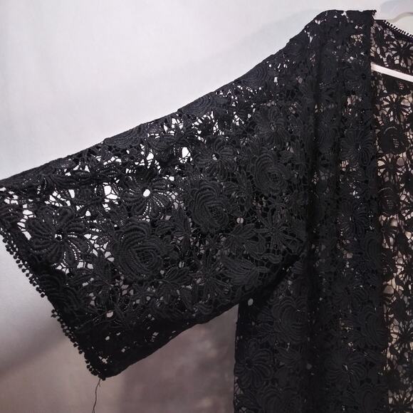 Roaman's Black Lace Long Line Duster Boho Witchy  Size 34W - Picture 5 of 8